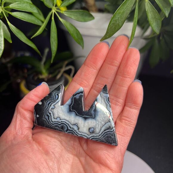 Black Agate Quartz Crystal Mountain Carving (#8) - Picture 2 of 12